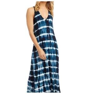 Tie Dye Maxi Dress Blue White Striped Tank Style Knit Size XS